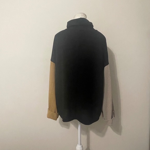 SHE+SKY Women Color Block Hi Low Top Black Beige Brown Long Sleeve Large Sweater - Picture 5 of 7